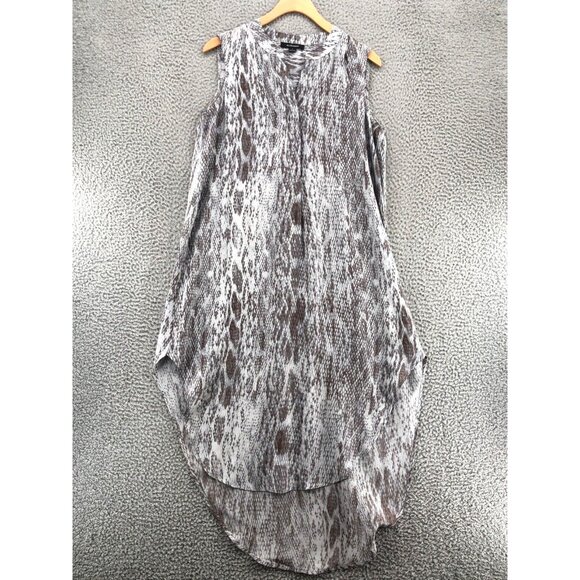 Acrobat Dress Womens Small Gray Snake Print Silk Midi Sleeveless High Low Button - Picture 1 of 10